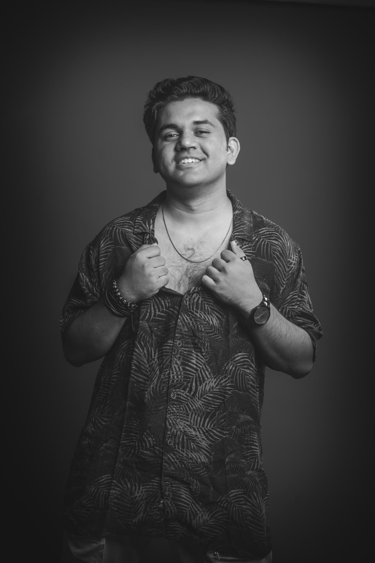Black and white portrait, smiling